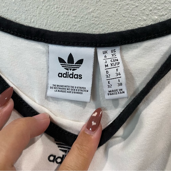 Adidas Logo Crop Top Spaghetti Strap Y2K White Black X-Small - Picture 2 of 8